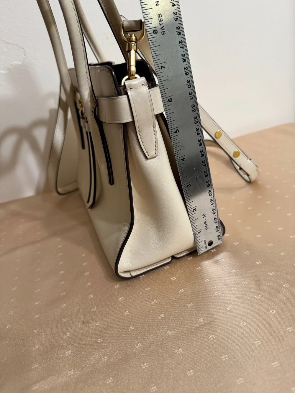Kate Spade Cream Leather Top-Handle Satchel Bag with crossbody shoulder strap